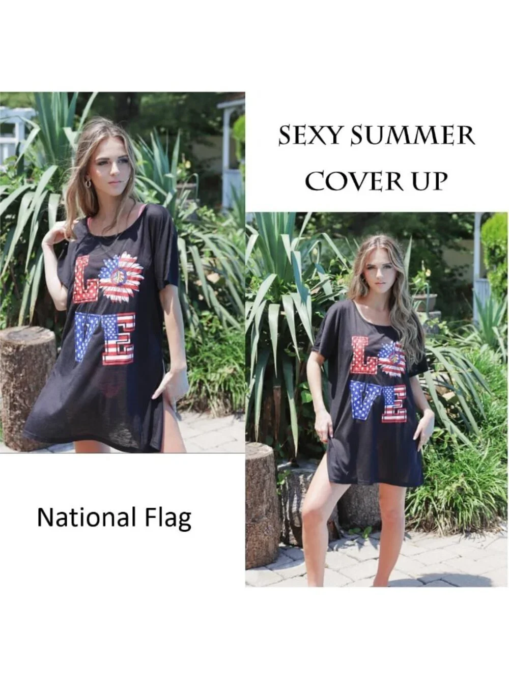 Women's National Flag Print Sleeve Cover Ups for Beach Bathing Suit Swimwear